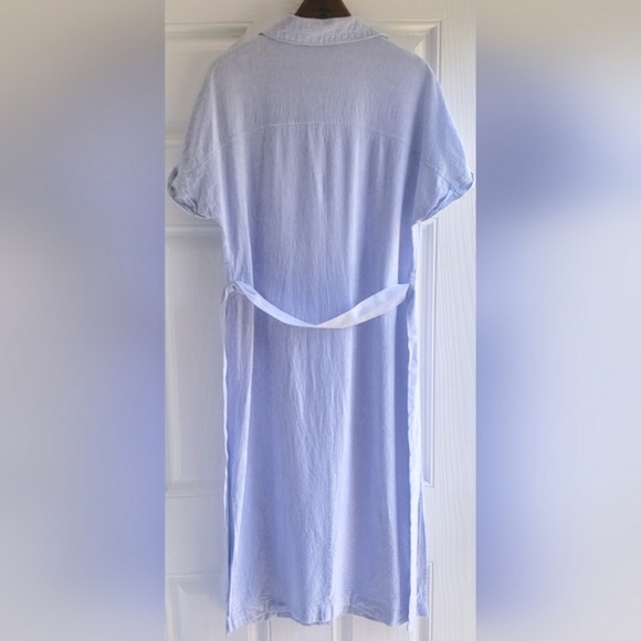 JustFab Linen Dolman Sleeve Shirt Dress Size Large Blue And White Stripes - Picture 3 of 11